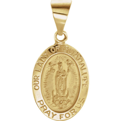 14k Yellow Gold 15x11mm Oval Hollow Our Lady of Guadalupe Medal