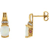 Pair of 0.05 CTTW Cabochon Genuine Opal, Pink Tourmaline and Diamond Earrings in 14k Yellow Gold