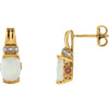 Pair of 0.05 CTTW Cabochon Genuine Opal, Pink Tourmaline and Diamond Earrings in 14k Yellow Gold