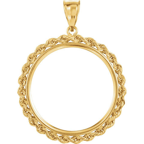 14k Yellow Gold 2.5mm Solid Rope Tab Back Frame Pendant for 1/2 Ounce American Eagle or 1/2 Ounce South African Rand Coin