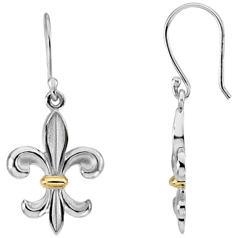 Sterling Silver & 14k Yellow Gold Fleur-de-lis Earrings
