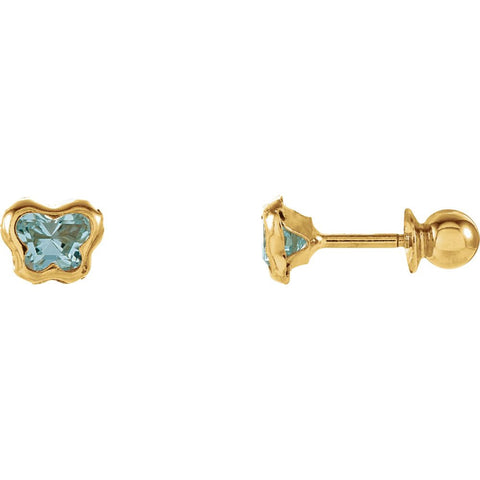 14k Yellow Gold March CZ Birthstone Earrings with Screw Backs