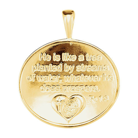 14k Yellow Gold Heart print Oak Tree Pendant