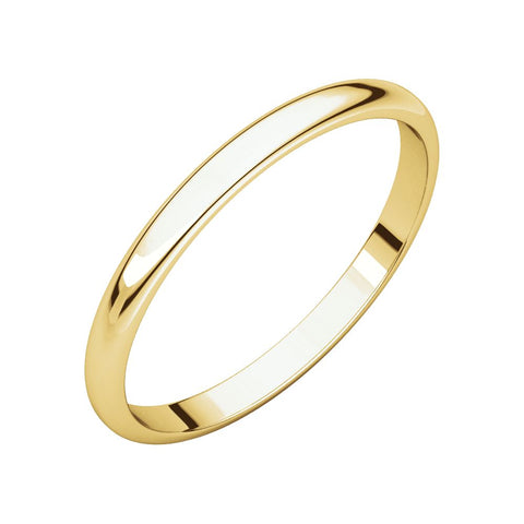 18k Yellow Gold 2mm Half Round Light Band, Size 6.5