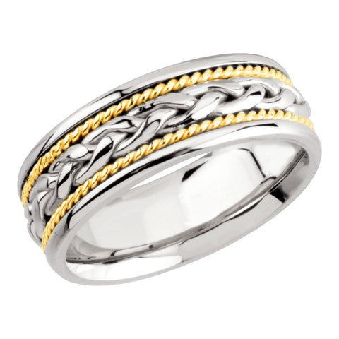 14K White & Yellow Gold 8mm Comfort-Fit Hand-Woven Band Size 8