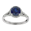 14k White Gold Lab Grown Blue Sapphire & 1/6 CTW Diamond Ring , Size 7