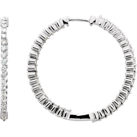 14k White Gold 1 CTW Diamond Inside/Outside Hoop Earrings