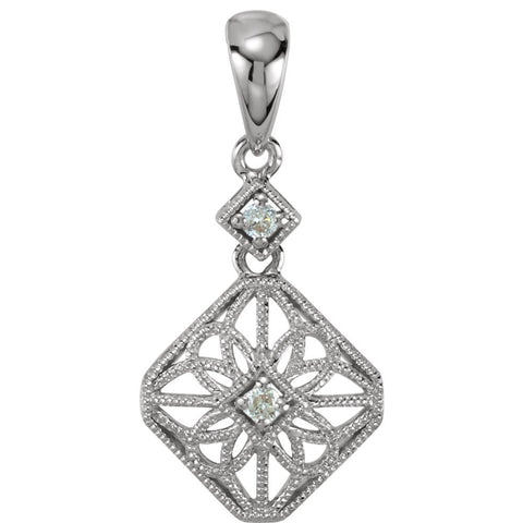 14k White Gold .06 CTW Diamond Filigree Pendant