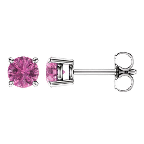 14k White Gold 5mm Round Pink Sapphire Earrings