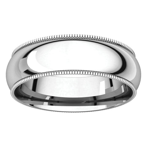 14k White Gold 6mm Milgrain Comfort Fit Band, Size 9.5