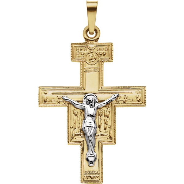 14K Yellow & White 26x20mm San Damiano Crucifix Pendant