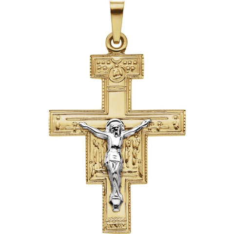 26.00x20.00 mm San Damiano Crucifix Cross Pendant in 14K Yellow Gold