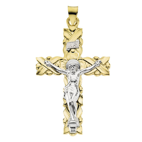 14k Yellow Gold & White 41.5x28.5mm Crucifix Pendant