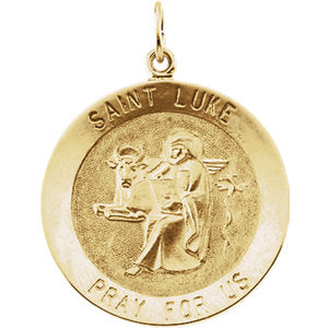 14k Yellow Gold 25mm Round St. Luke Medal