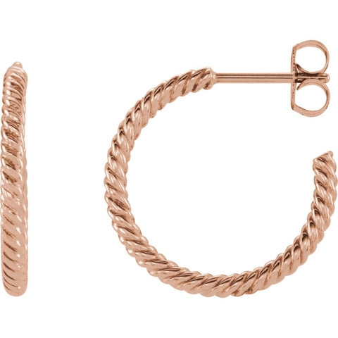 14k Rose Gold 17mm Rope Design Hoop Earrings