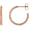 14k Rose Gold 17mm Rope Design Hoop Earrings