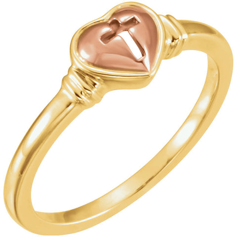 10k Yellow Gold & Rose Heart & Cross Ring, Size 7