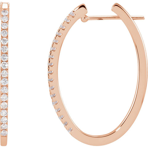 14k Rose Gold 1/2 CTW Diamond Hoop Earrings
