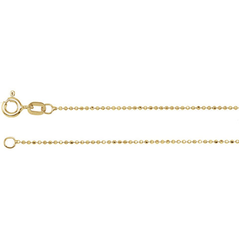 14k Yellow Gold Solid Diamond-Cut Bead 16" Chain