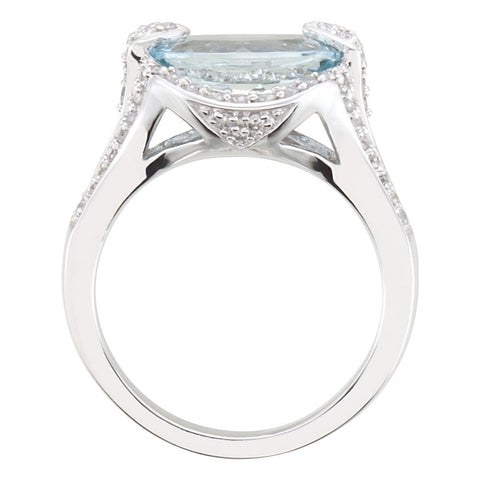 14k White Gold Aquamarine & Diamond Accented Ring, Size 6