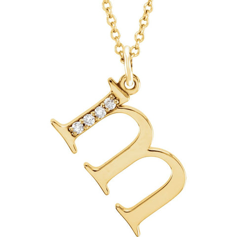 14k Yellow Gold .025 CTW Diamond Lowercase Letter "m" Initial 16" Necklace