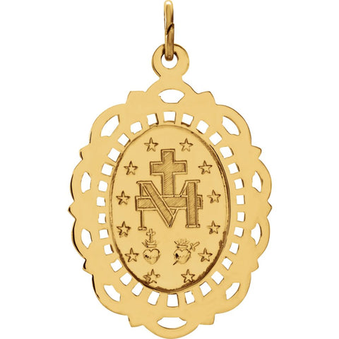 14k Yellow Gold 25x18mm Oval Filigree Miraculous Medal