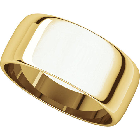 14k Yellow Gold 8mm Half Round Light Band, Size 9