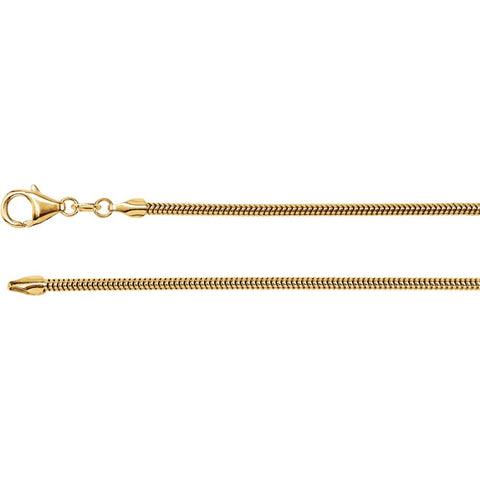 14k Yellow Gold 2mm Solid Round Snake 18" Chain