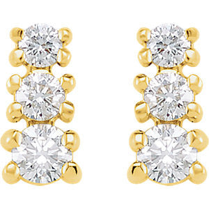 14k Yellow Gold 3/8 CTW Diamond 3 Stone Earrings