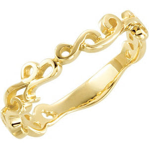 14k Yellow Gold 4mm Scroll Design Band, Size 6