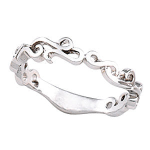 14k White Gold 4mm Scroll Design Band, Size 6