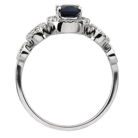 14k White Gold 1/6 CTW Diamond & 7x5mm Blue Sapphire Ring, Size 7