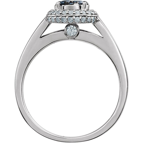 14k White Gold 1/2 CTW Blue & White Diamond Ring, Size 7