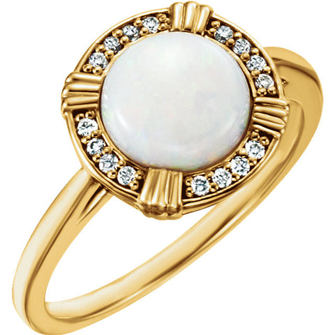 14k Yellow Gold Opal & .08 CTW Diamond Ring, Size 7