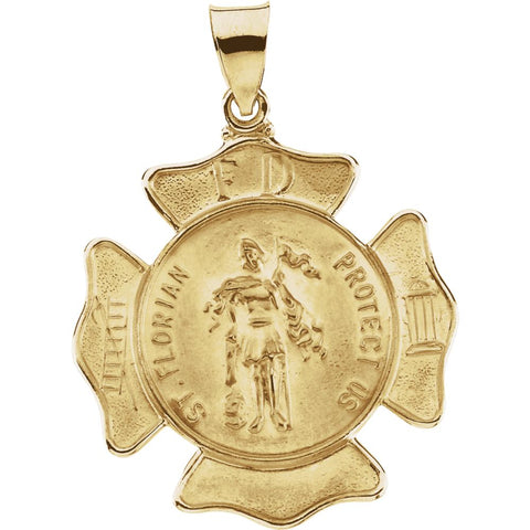 14k Yellow Gold 25.25x25.25mm Hollow St. Florian Medal
