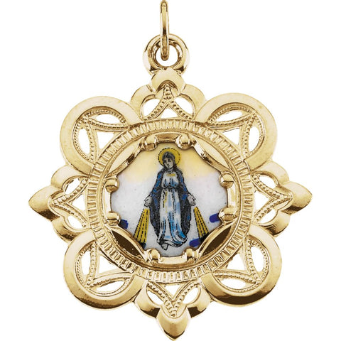 10k Yellow Gold 25.75x25.75mm Milagrosa Framed Enamel Pendant