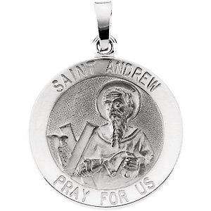 14k White Gold 18mm Round St. Andrew Medal
