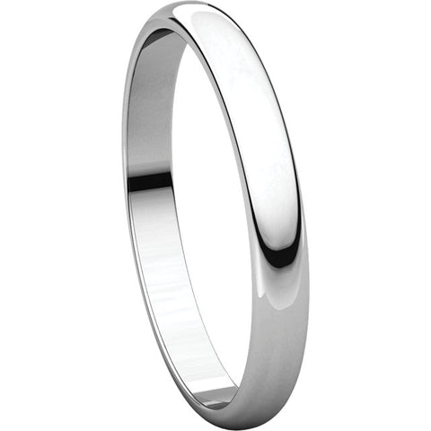 14k White Gold 2.5mm Half Round Light Band, Size 9