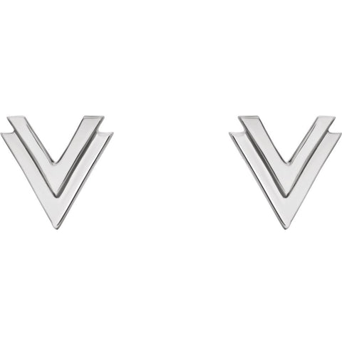 14k White Gold Double "V" Earrings
