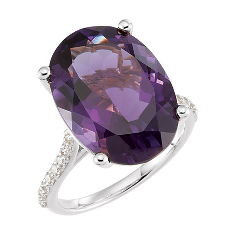 14k White Gold Amethyst & 1/4 CTW Diamond Ring , Size 7
