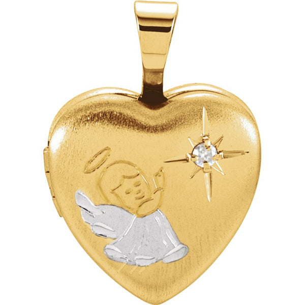 14K Yellow Gold-Plated Sterling Silver Diamond Angel Heart Locket