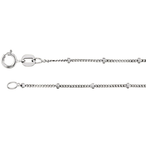 14k White Gold 1mm Solid Beaded Curb 16" Chain
