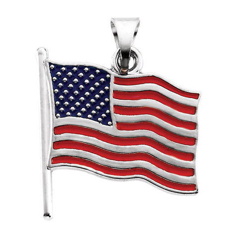 14k White Gold Enameled American Flag Pendant