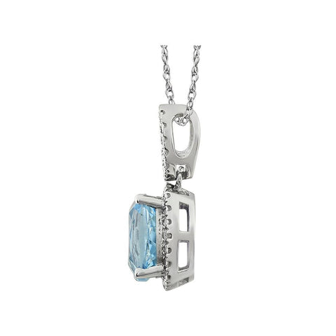 14k White Gold Sky Blue Topaz & .03 CTW Diamond 18" Necklace