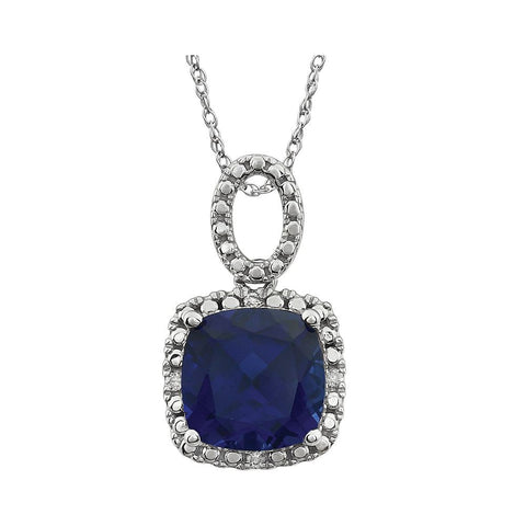 14k White Gold Created Blue Sapphire & .03 CTW Diamond 18" Necklace