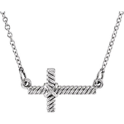 14k White Gold 8.65x16mm Sideways Rope Cross 16.5" Necklace