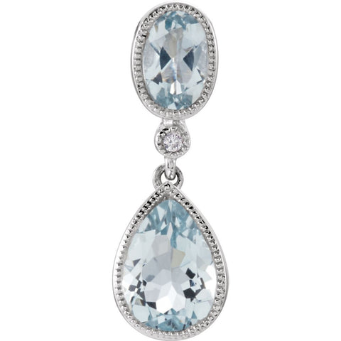 14k White Gold Aqua & .006 CTW Diamond Pendant
