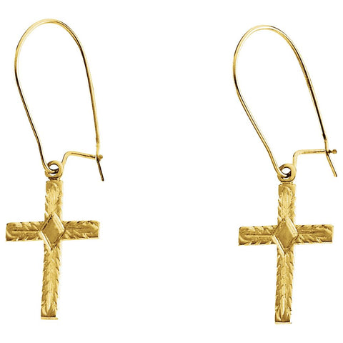 14k Yellow Gold Cross Earrings