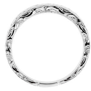 14k White Gold Hand Engraved Band Size 7