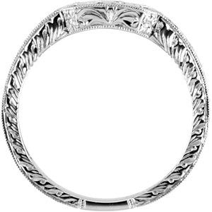 14k White Gold Hand-Engraved Band, Size 7